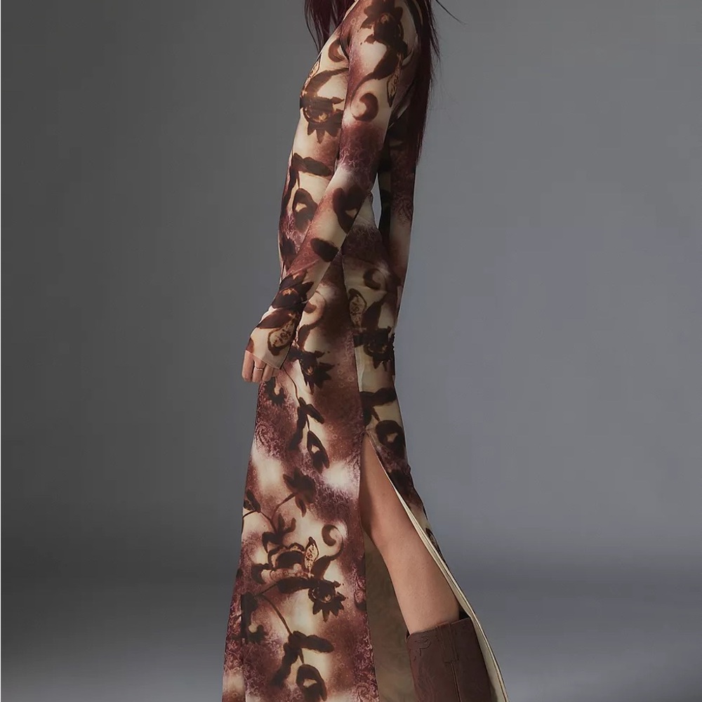 Silence + Noise Dylan Off the Shoulder Maxi Sz.S Brown Floral Dress - Picture 4 of 8